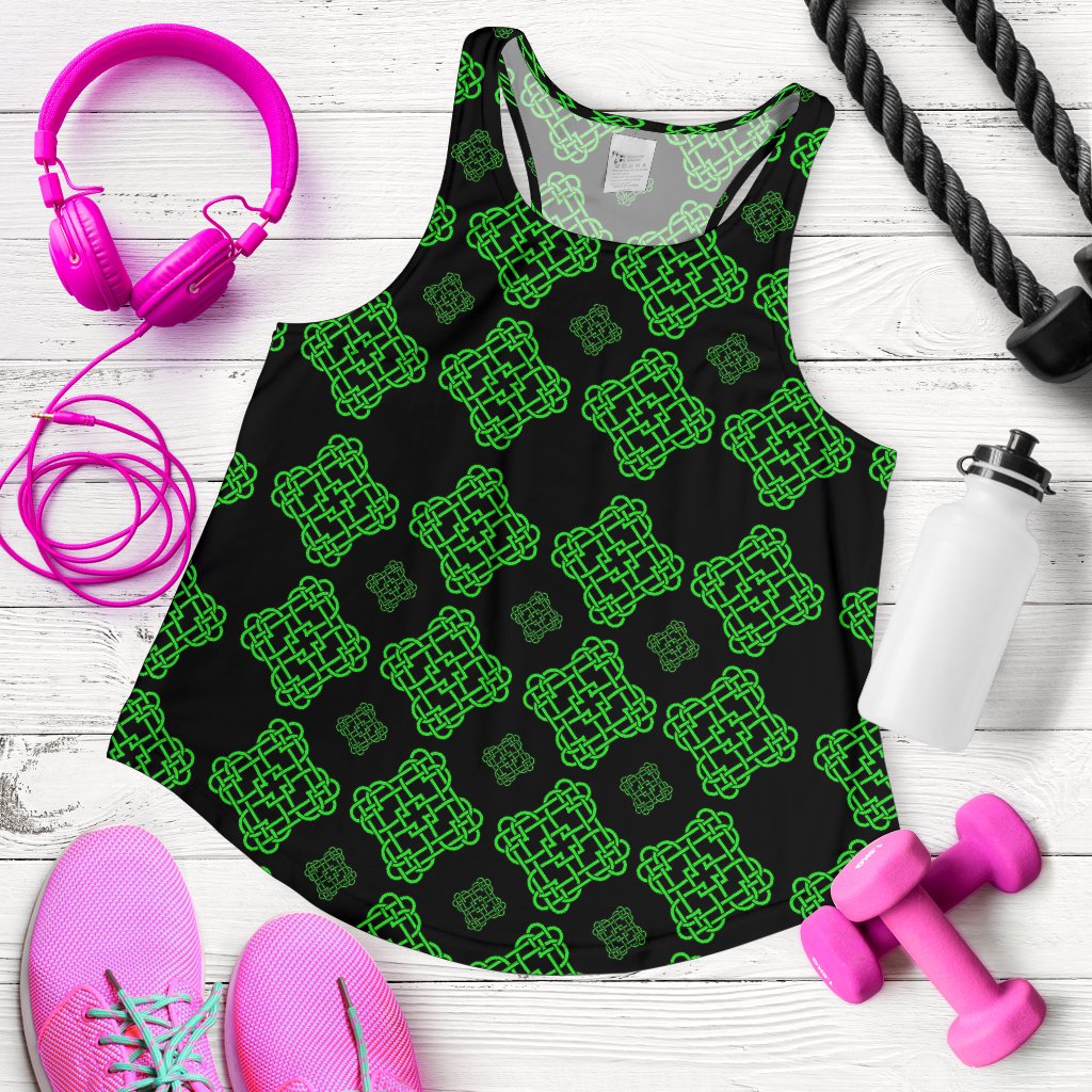 Celtic Knot Green Neon Design Women Racerback Tank Top