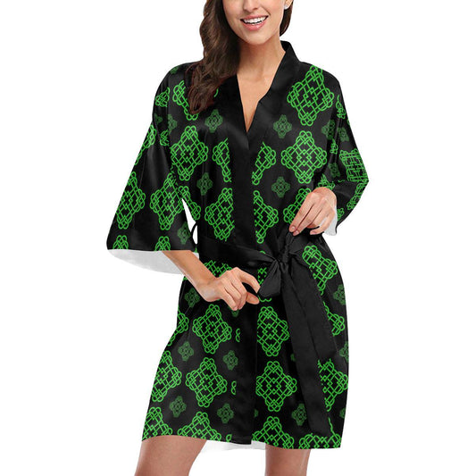Celtic Knot Green Neon Design Women Short Kimono Robe