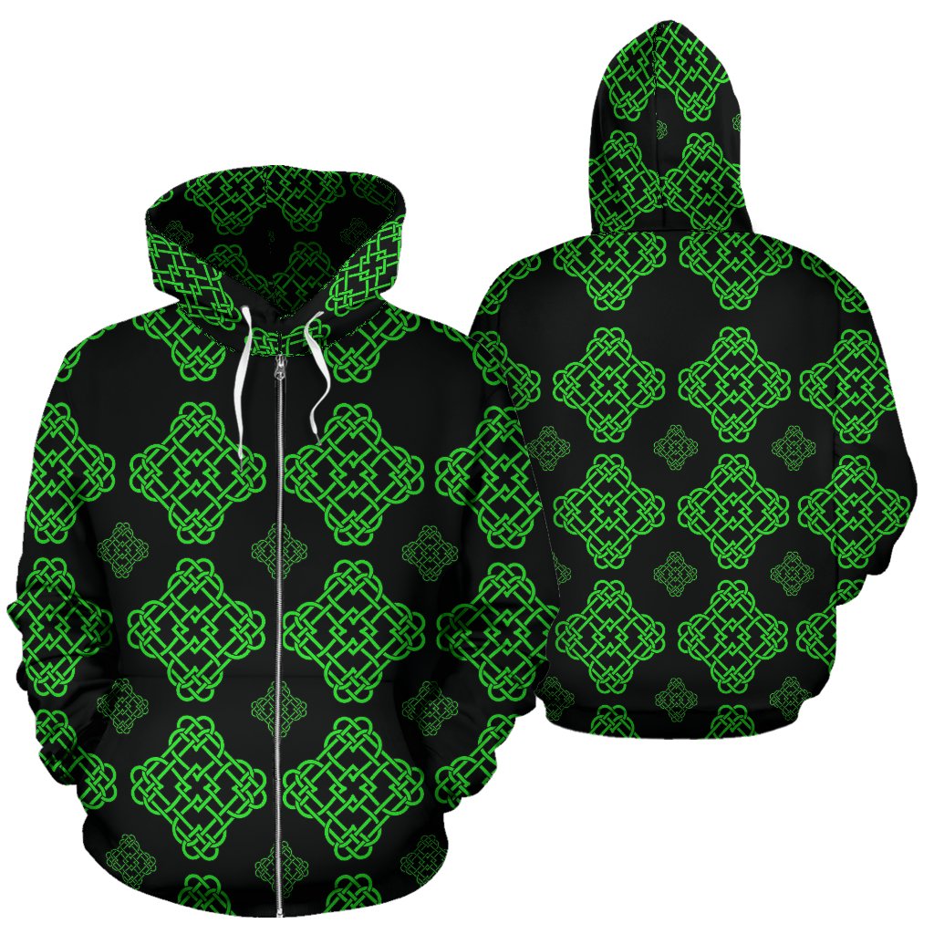 Celtic Knot Green Neon Design Zip Up Hoodie