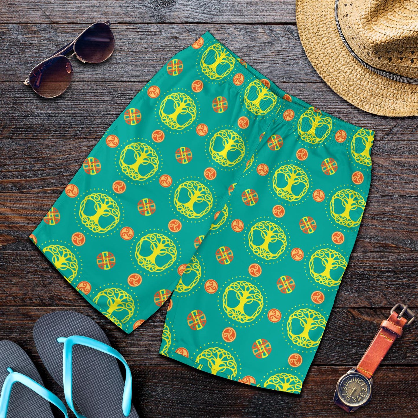 Celtic Tree of Life Print Pattern Mens Shorts-JTAMIGO.COM