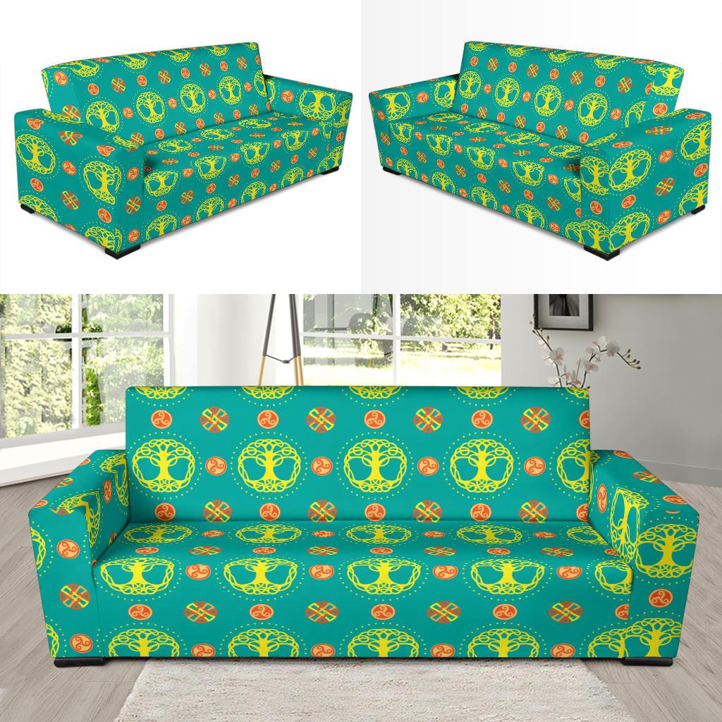 Celtic Tree of Life Print Pattern Sofa Slipcover-JTAMIGO.COM