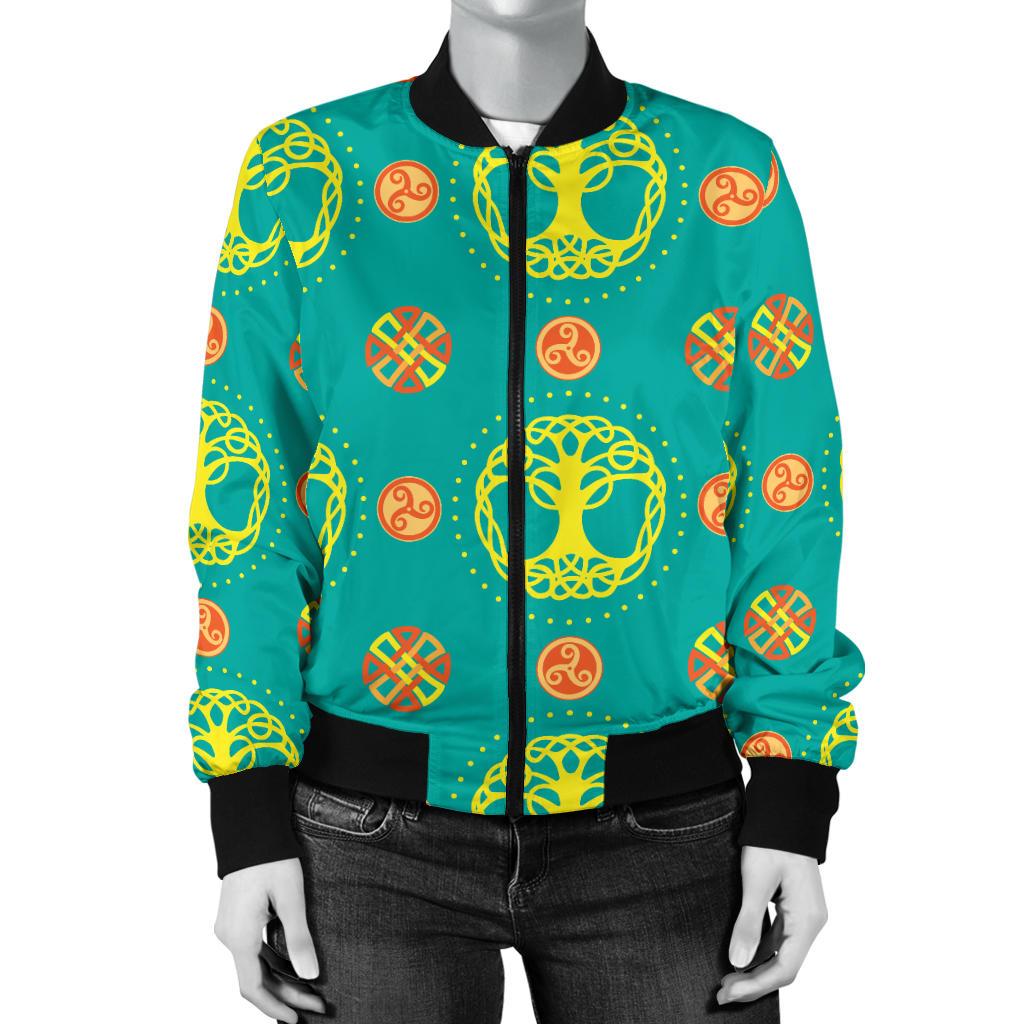 Celtic Tree of Life Print Pattern Women Casual Bomber Jacket