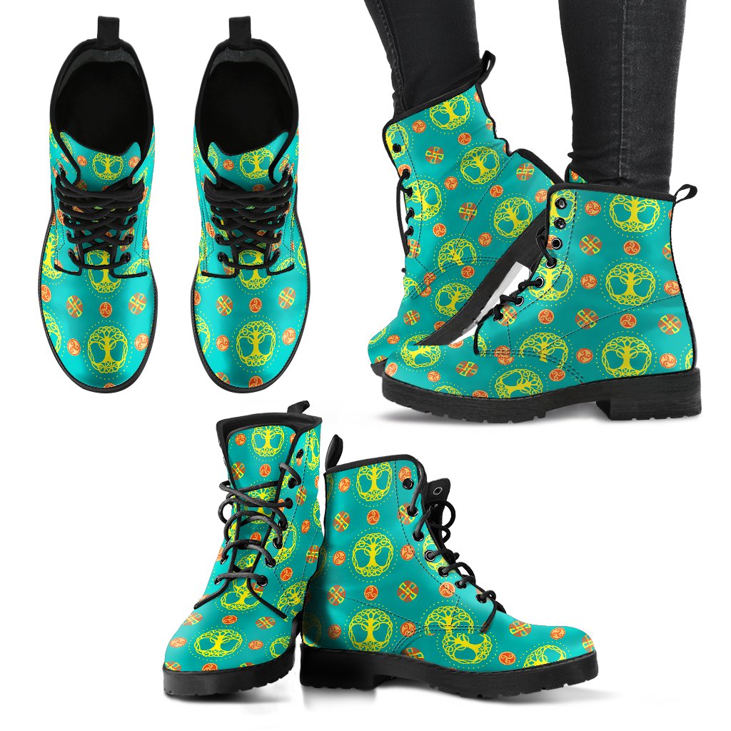 Celtic Tree of Life Print Pattern Women Leather Boots-JTAMIGO.COM