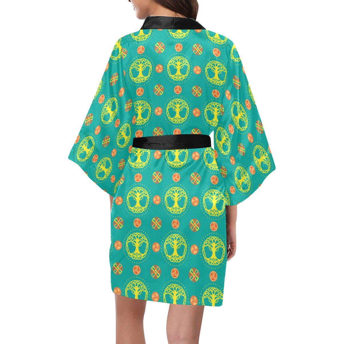 Celtic Tree of Life Print Pattern Women Short Kimono Robe