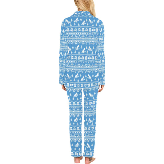 Ski Knit Pattern Print Design LKS302 Women's Long Pajama Set