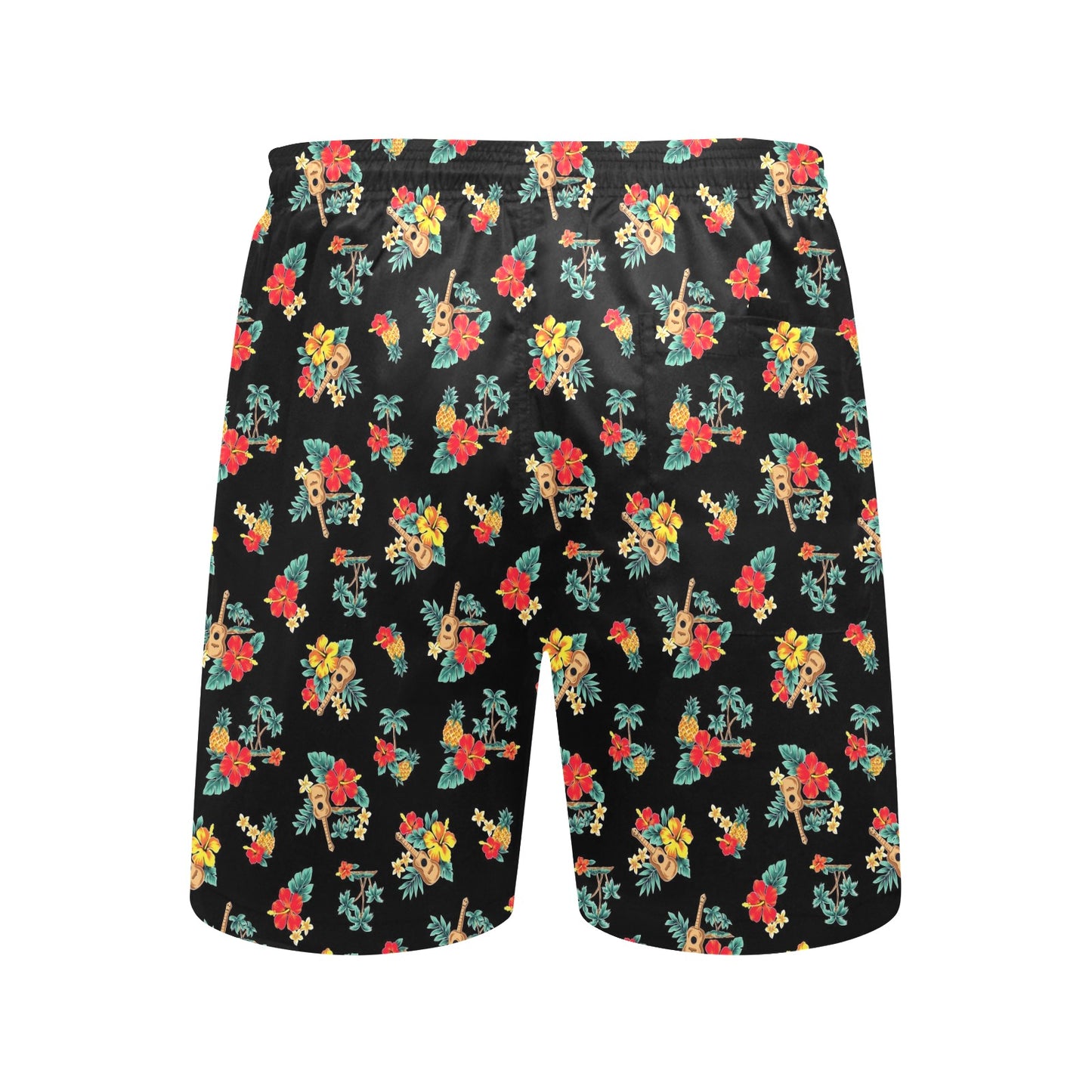 Hawaiian Flower Themed Print Men's Swim Trunks Beach Shorts