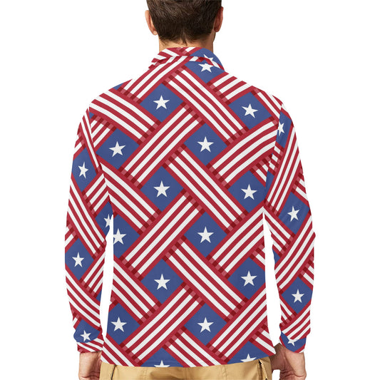 American flag Pattern Long Sleeve Polo Shirt For Men's
