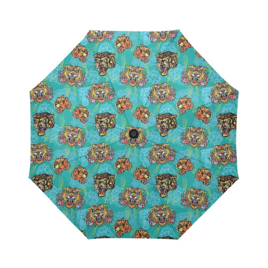 Tattoo Tiger Head Print Design LKS304 Anti-UV Automatic Umbrella