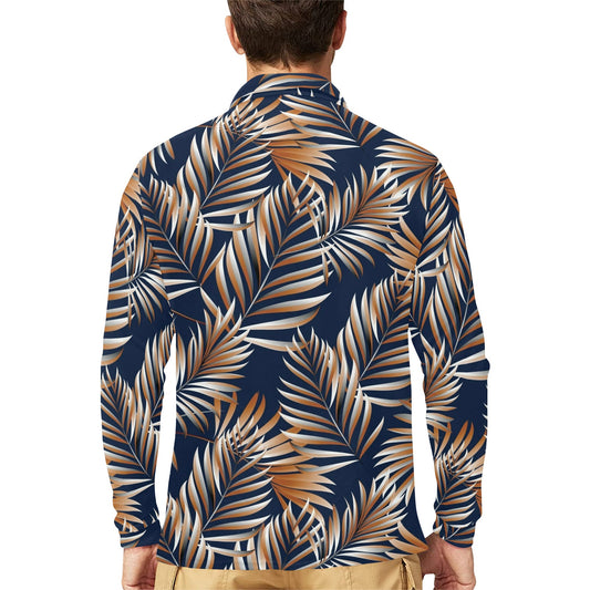 Tropical Flower Pattern Print Design TF07 Long Sleeve Polo Shirt For Men's