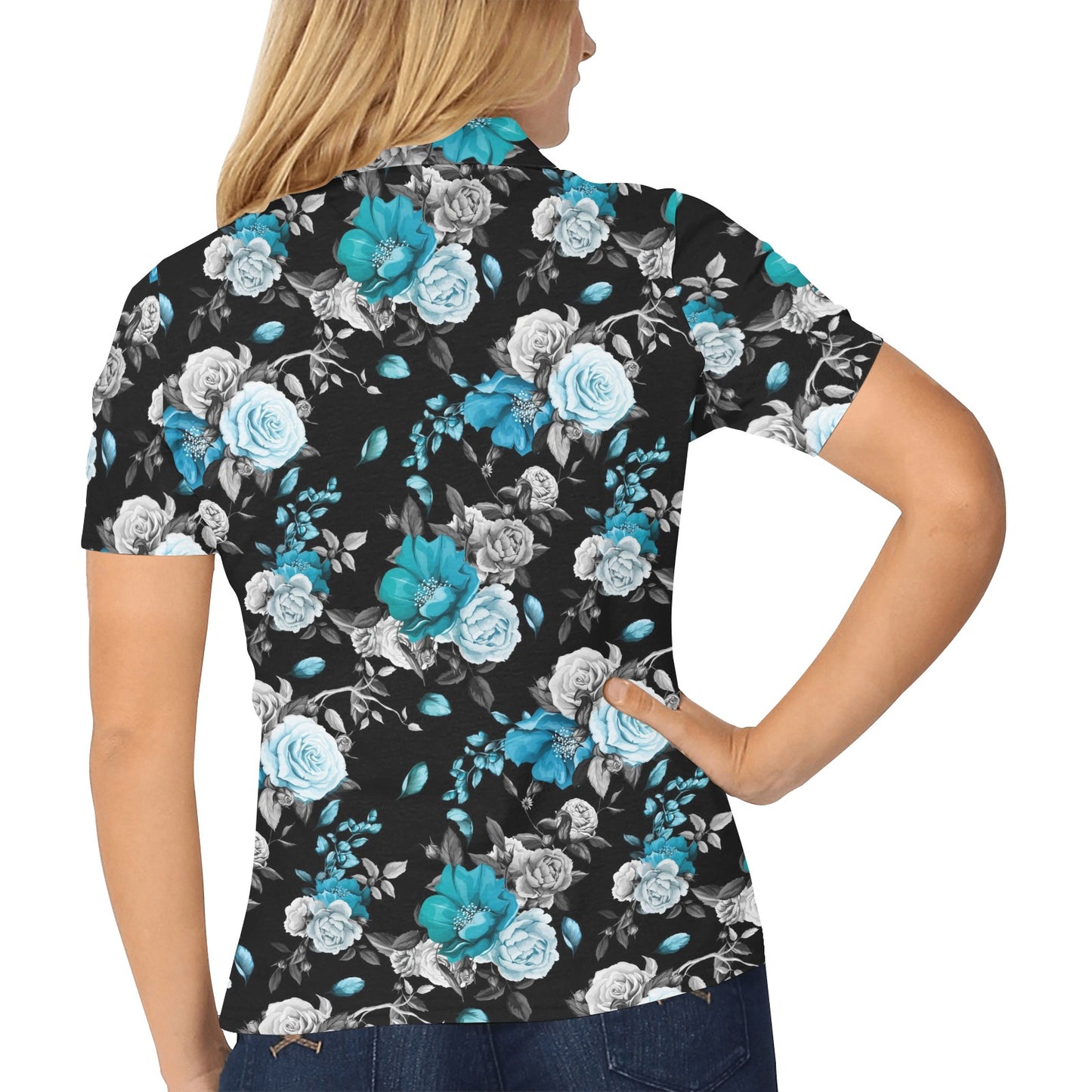 Rose Pattern Print Design A02 Women's Polo Shirt