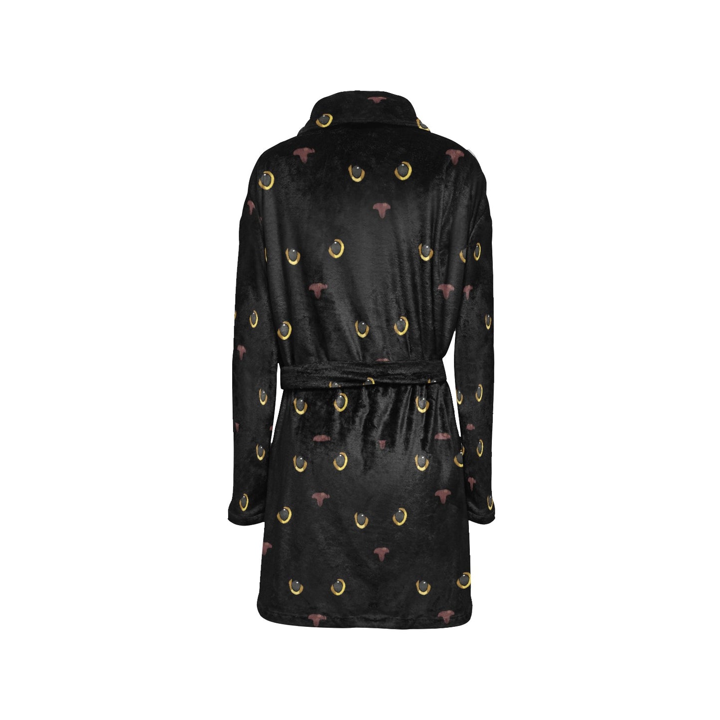 Black Cat Face Print Pattern Women's Fleece Robe