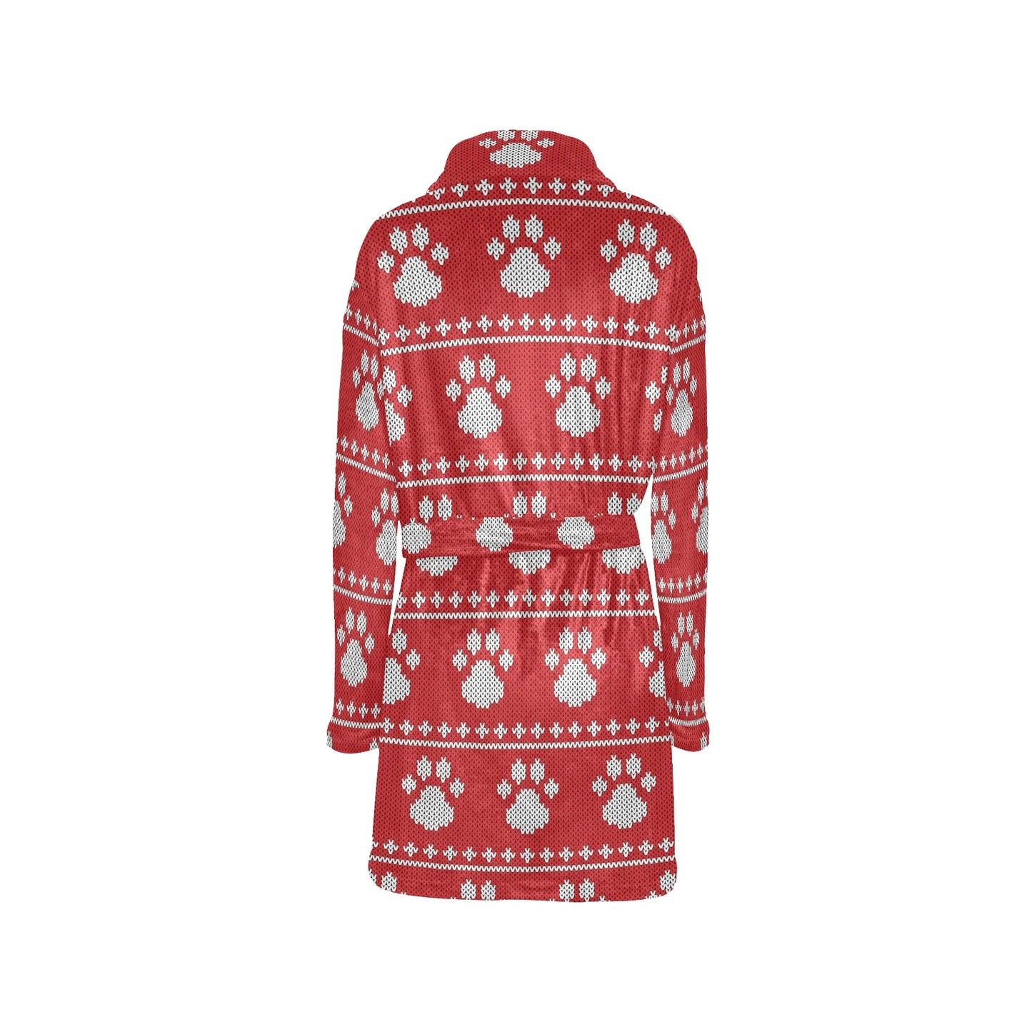 Knit Paw Pattern Print Design 03 Women's Fleece Robe