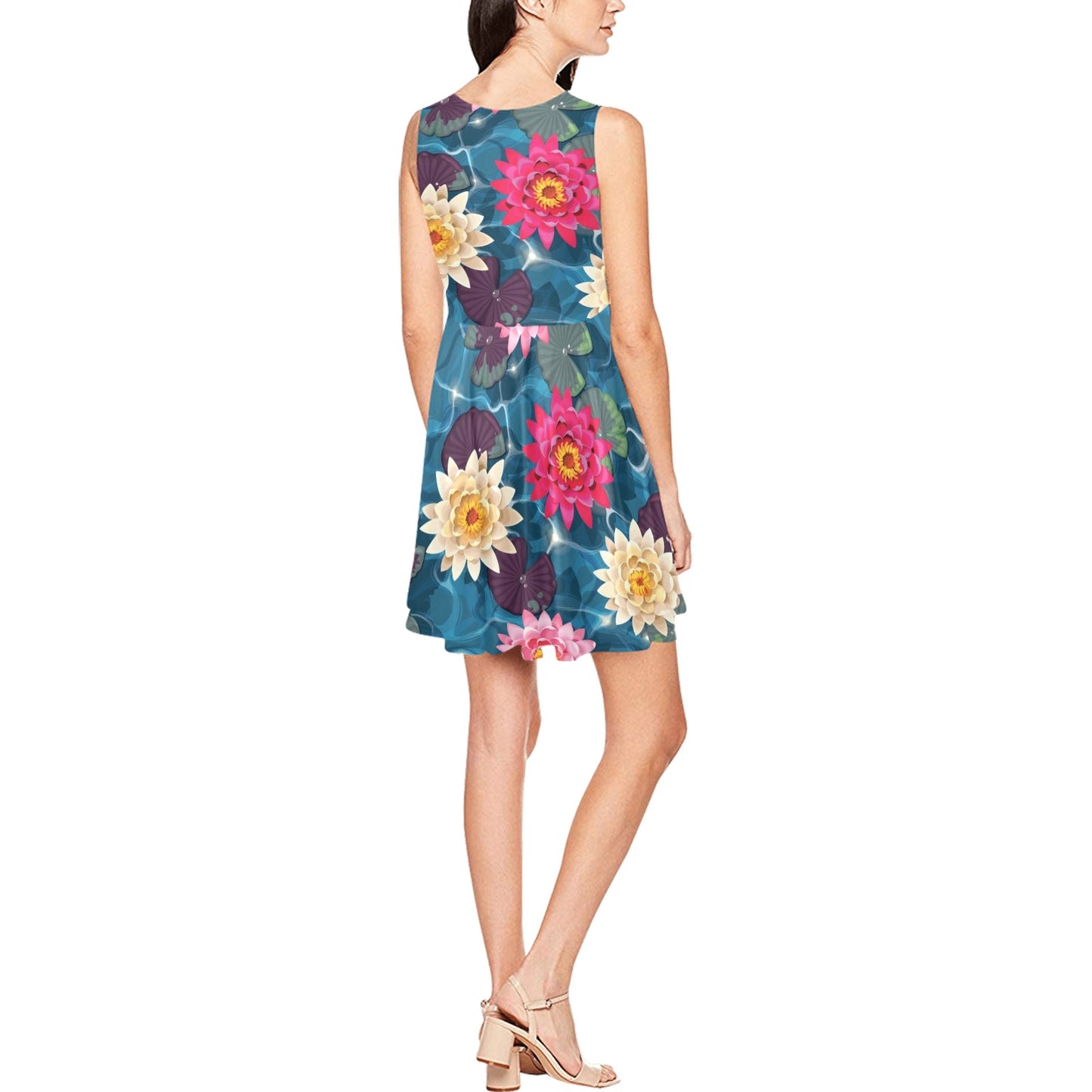 Water Lily Pattern Print Design WL05 Sleeveless Dress
