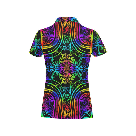 Neon Trible Rainbow Pattern Print Design A01 Women's Polo Shirt