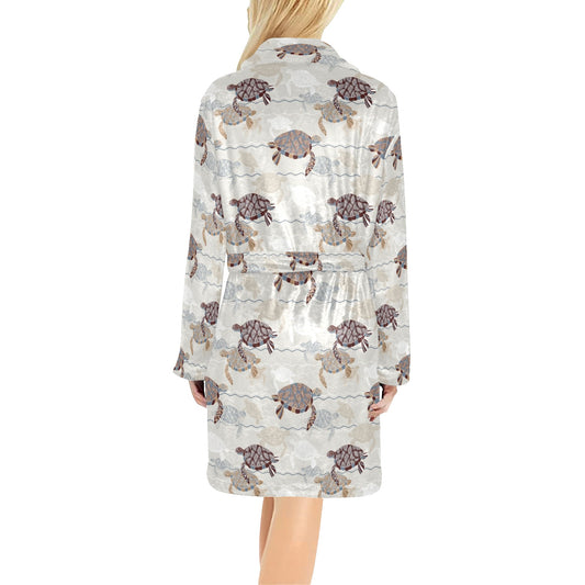 Sea Turtle Pattern Print Design T07 Women's Fleece Robe