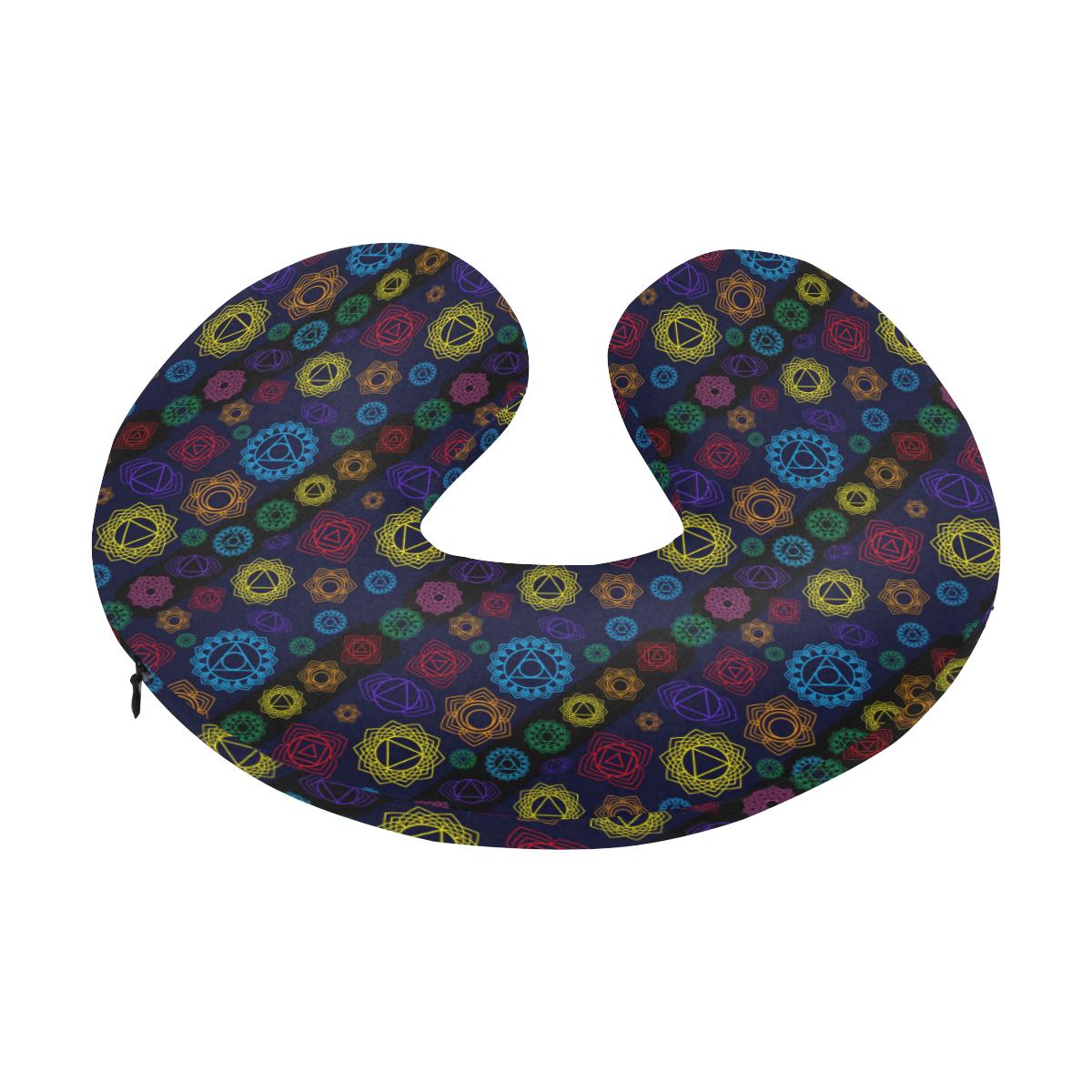 Chakra Colorful Print Pattern U-Shaped Travel Neck Pillow-JTAMIGO.COM