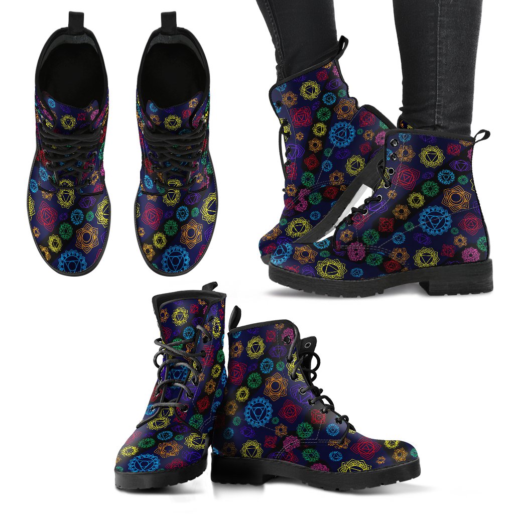Chakra Colorful Print Pattern Women Leather Boots-JTAMIGO.COM
