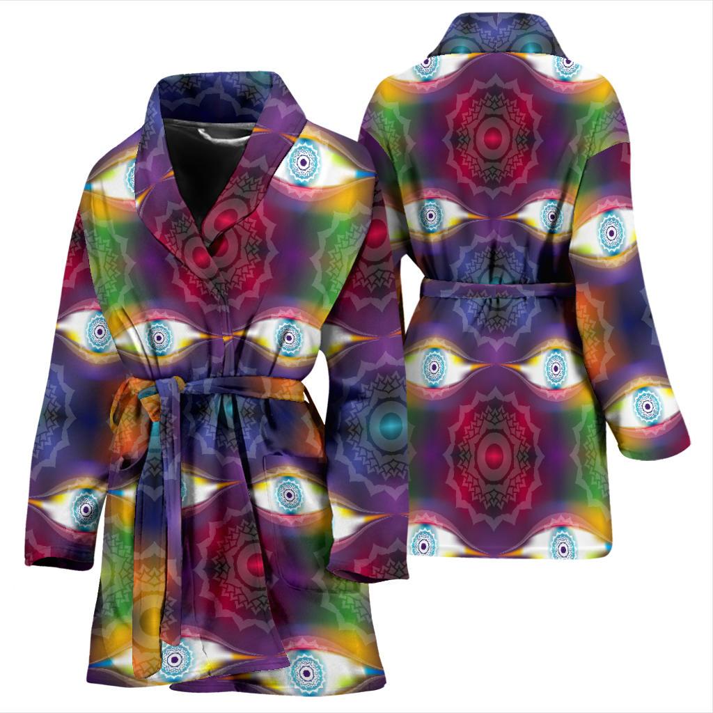 Chakra Eye Print Pattern Women Bath Robe-JTAMIGO.COM