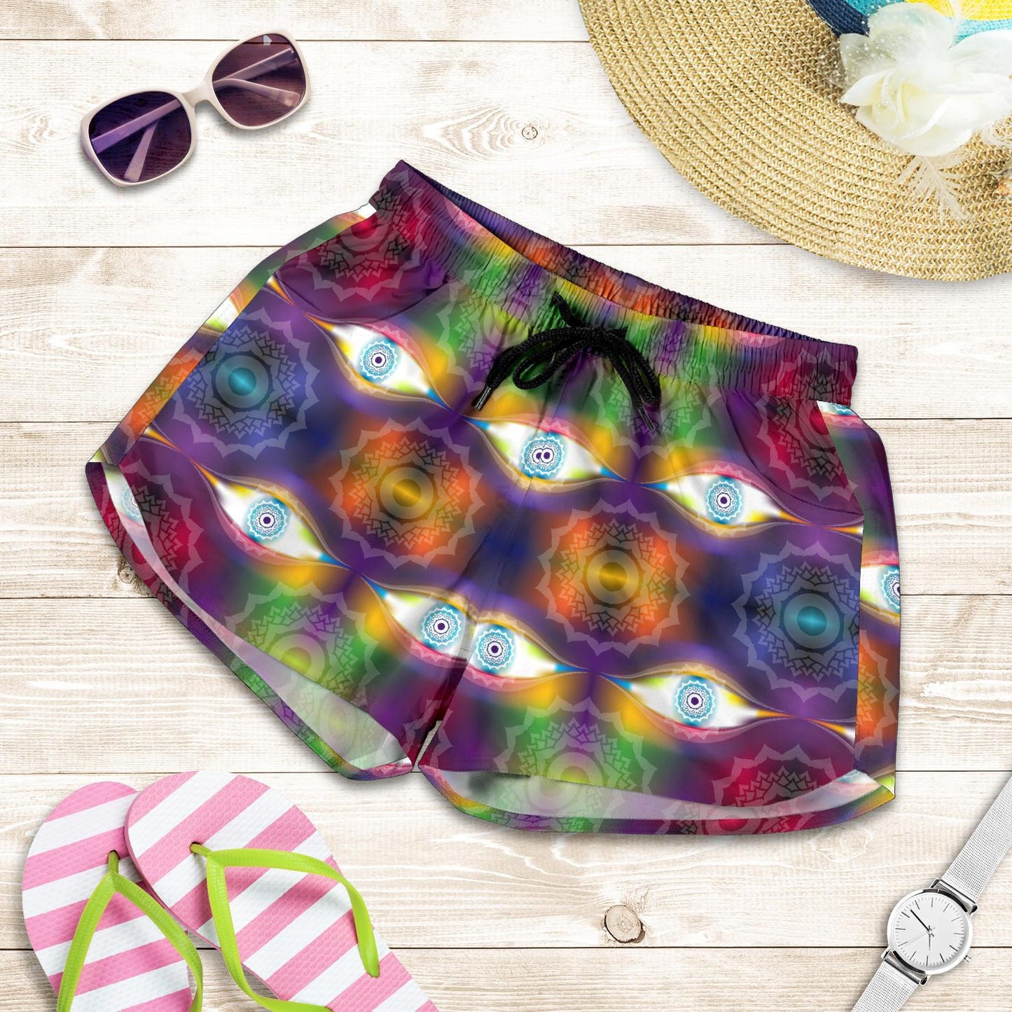 Chakra Eye Print Pattern Women Shorts-JTAMIGO.COM