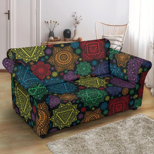 Chakra Mandala Print Pattern Loveseat Slipcover-JTAMIGO.COM