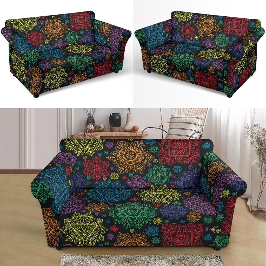 Chakra Mandala Print Pattern Loveseat Slipcover-JTAMIGO.COM