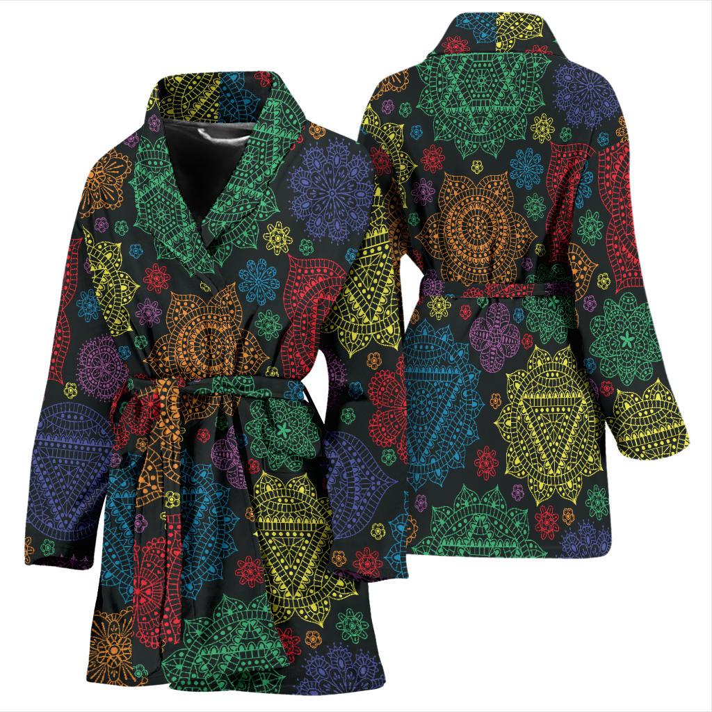 Chakra Mandala Print Pattern Women Bath Robe-JTAMIGO.COM