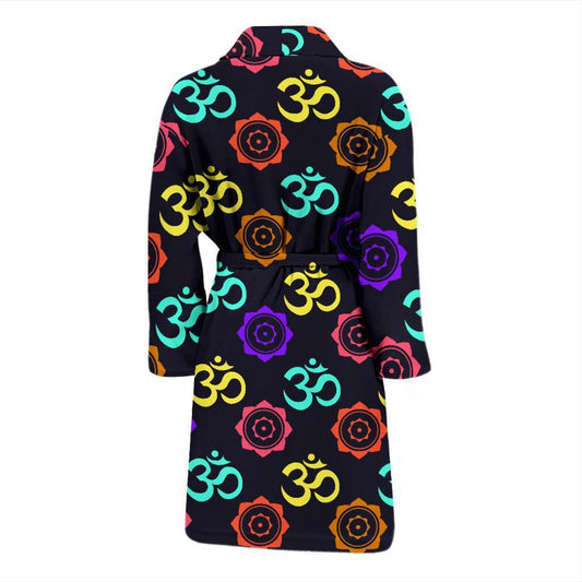 Chakra OM Print Pattern Men Bath Robe-JTAMIGO.COM