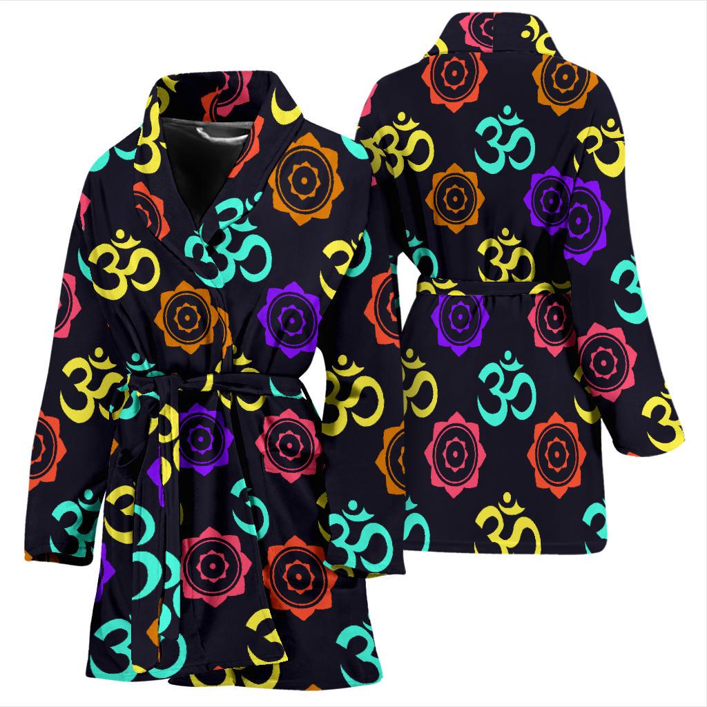 Chakra OM Print Pattern Women Bath Robe-JTAMIGO.COM