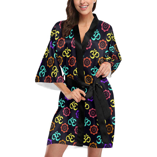Chakra OM Print Pattern Women Short Kimono Robe