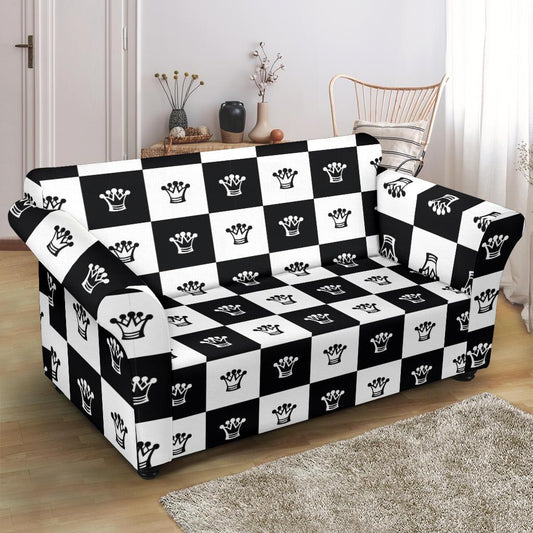 Checkered Flag Crown Pattern Loveseat Slipcover-JTAMIGO.COM