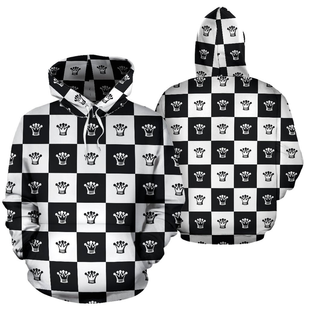 Checkered Flag Crown Pattern Pullover Hoodie