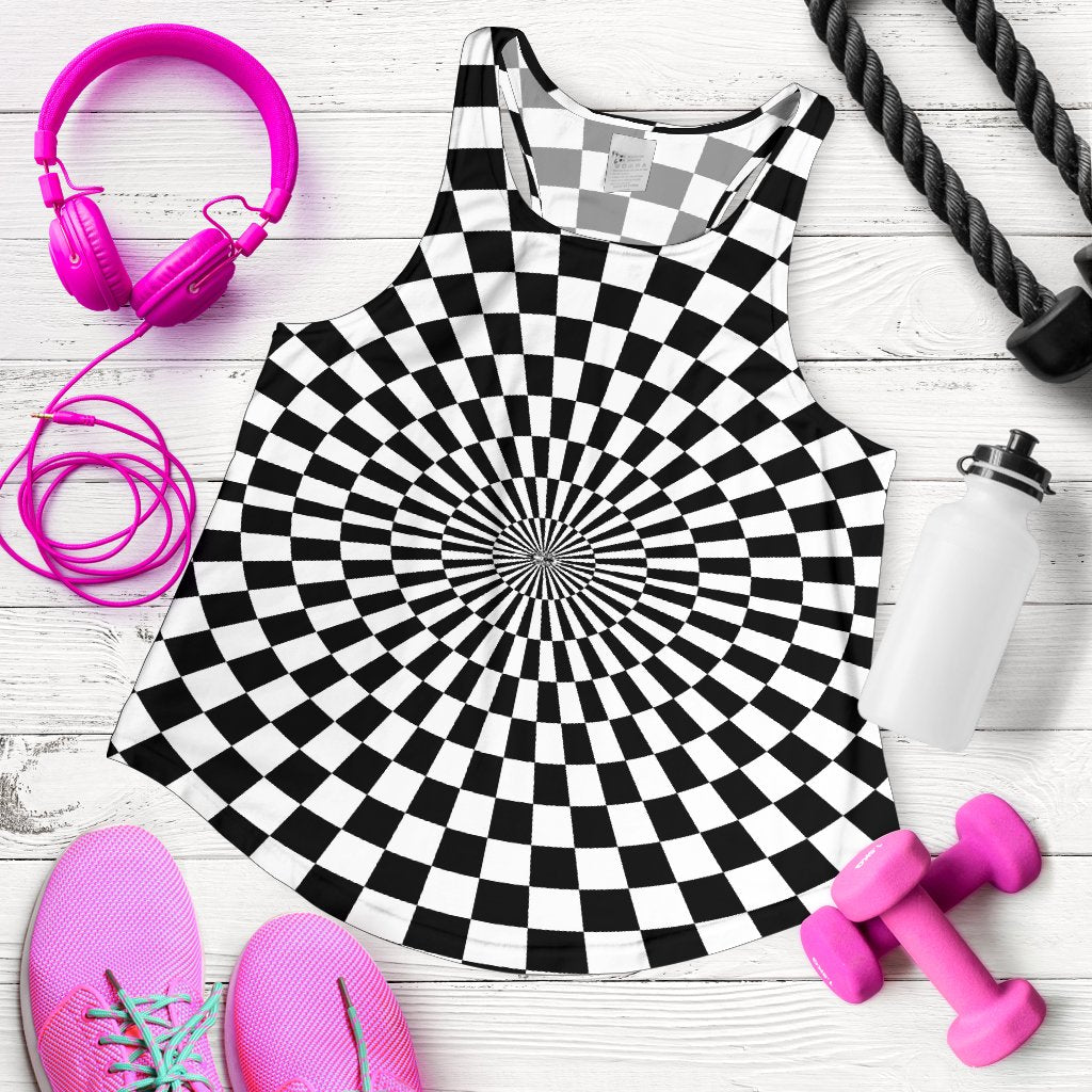 Checkered Flag Optical illusion Women Racerback Tank Top