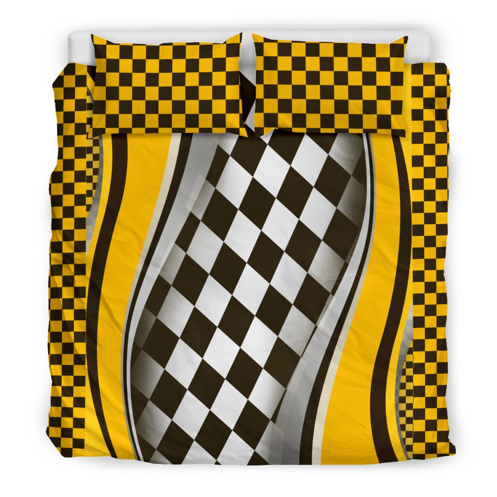 Checkered Flag Racing Style Duvet Cover Bedding Set