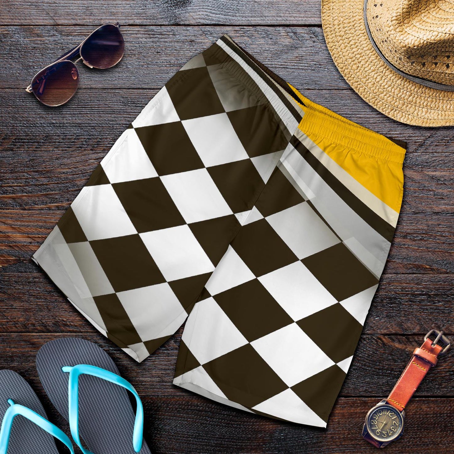 Checkered Flag Racing Style Mens Shorts-JTAMIGO.COM