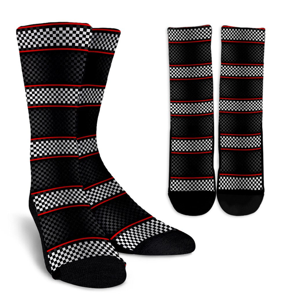Checkered Flag Red Line Style Crew Socks