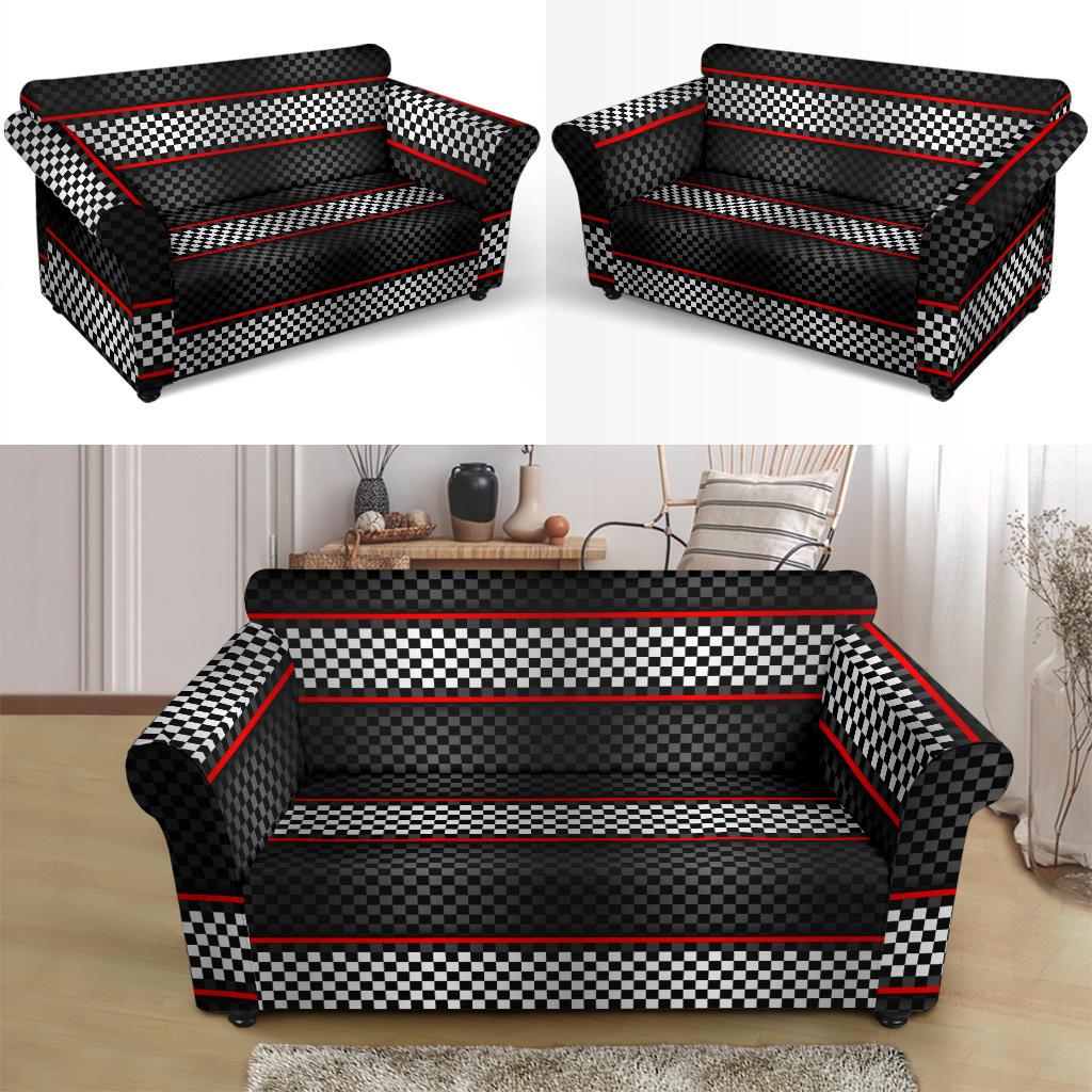 Checkered Flag Red Line Style Loveseat Slipcover-JTAMIGO.COM
