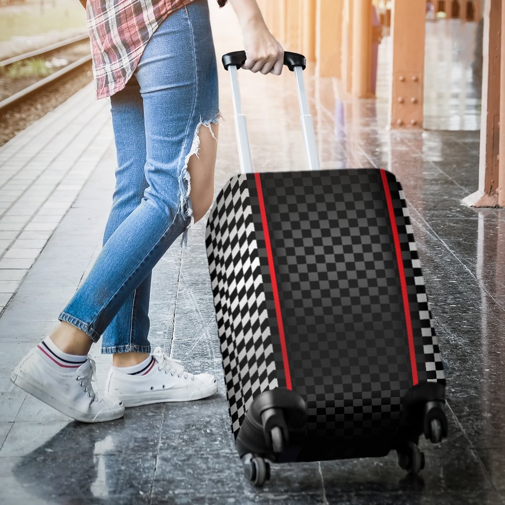 Checkered Flag Red Line Style Luggage Cover Protector