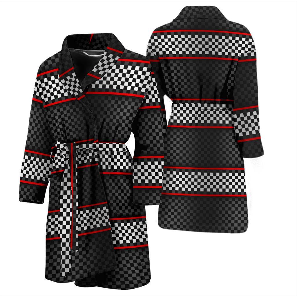 Checkered Flag Red Line Style Men Bath Robe-JTAMIGO.COM