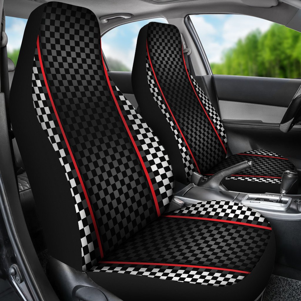 Checkered Flag Red Line Style Universal Fit Car Seat Covers