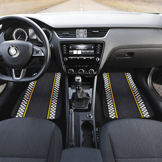 Checkered Flag Yellow Line Style Car Floor Mats