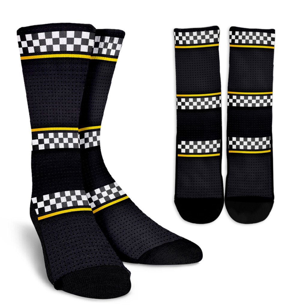 Checkered Flag Yellow Line Style Crew Socks