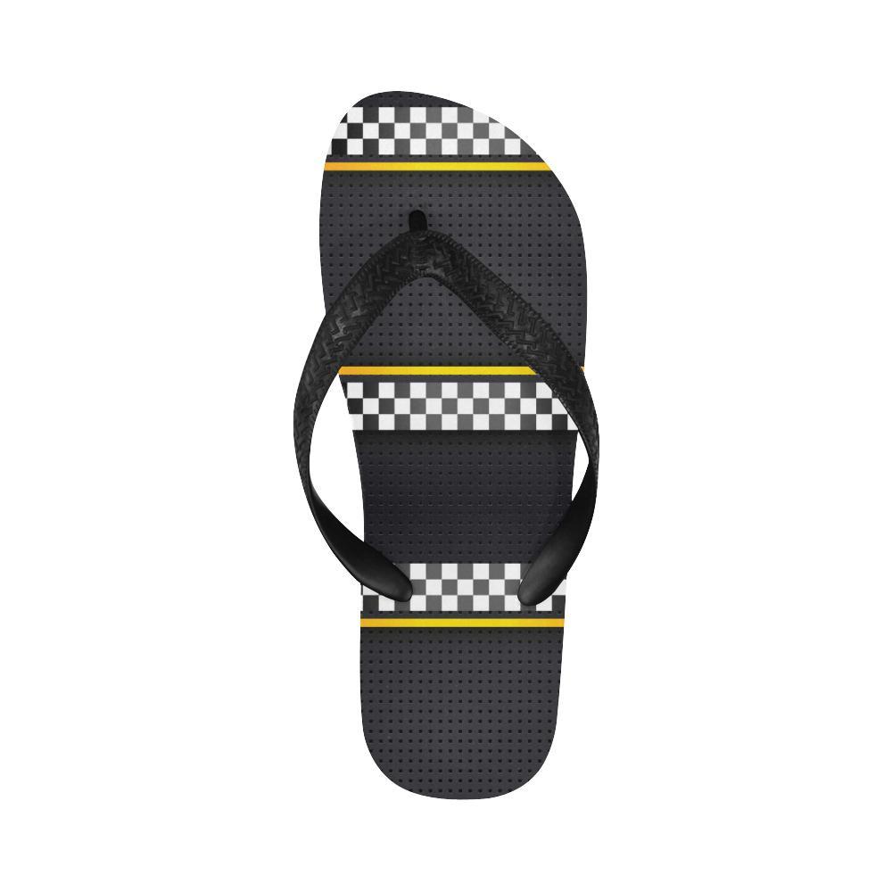Checkered Flag Yellow Line Style Flip Flops-JTAMIGO.COM