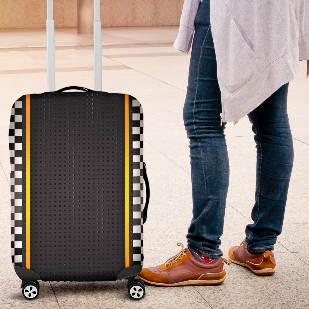 Checkered Flag Yellow Line Style Luggage Cover Protector