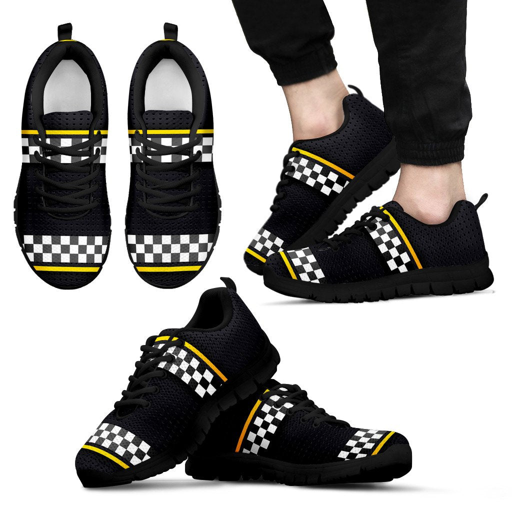 Checkered Flag Yellow Line Style Men Sneakers Shoes