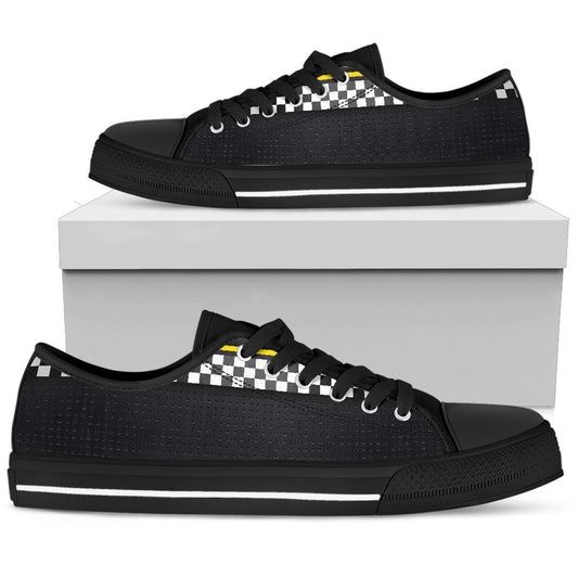 Checkered Flag Yellow Line Style Women Low Top Shoes