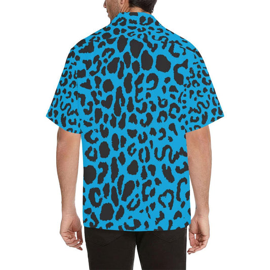 Cheetah Blue Print Pattern Men Aloha Hawaiian Shirt