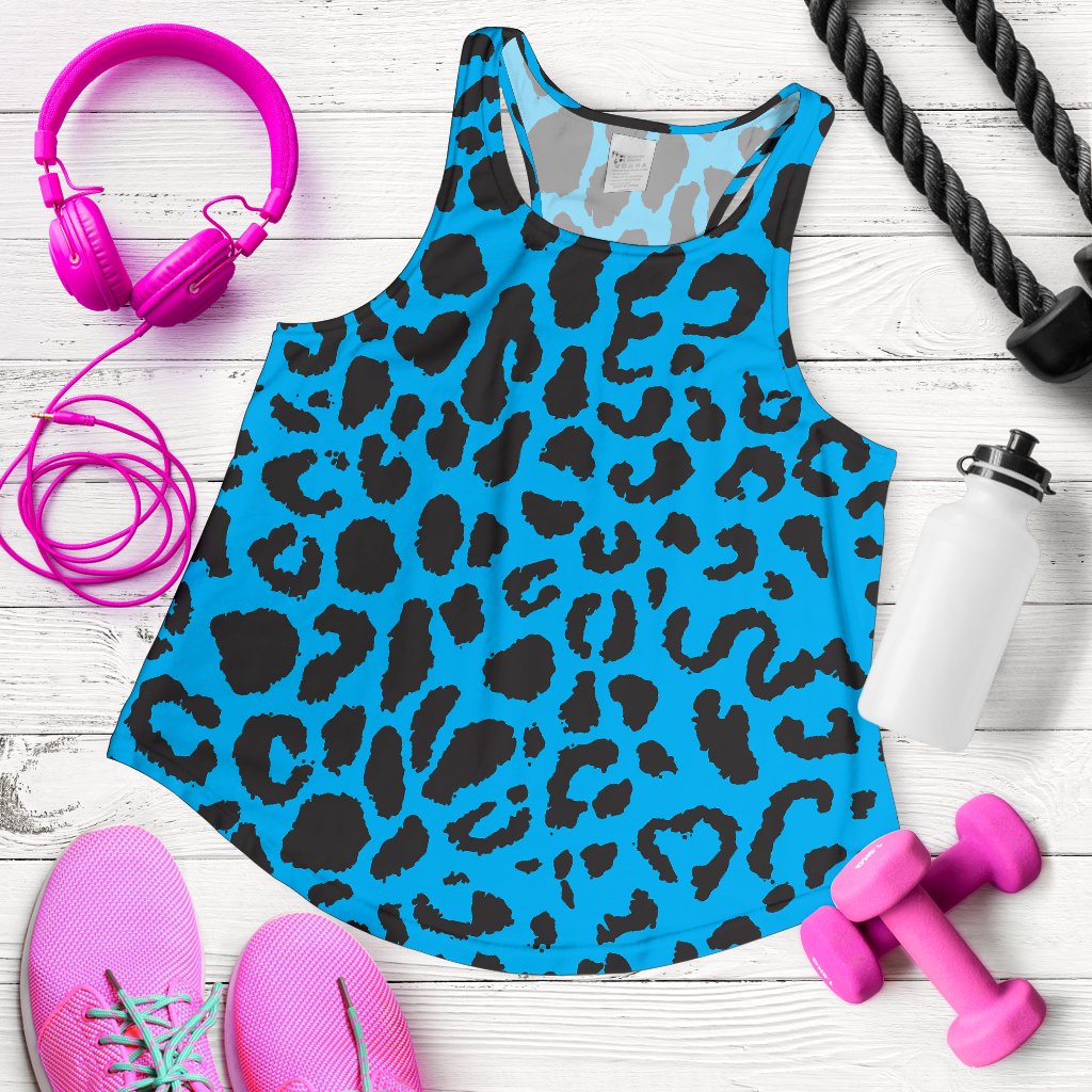 Cheetah Blue Print Pattern Women Racerback Tank Top