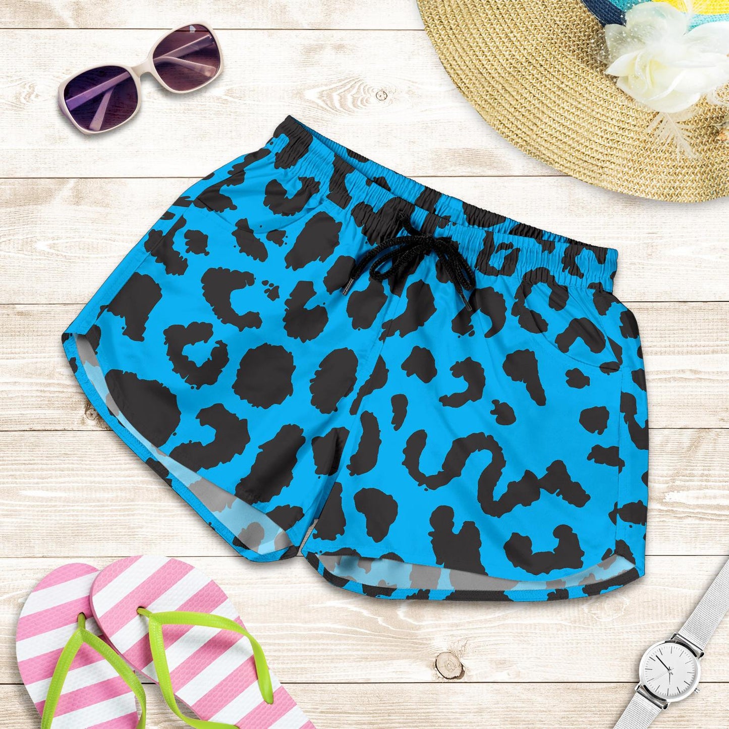 Cheetah Blue Print Pattern Women Shorts-JTAMIGO.COM