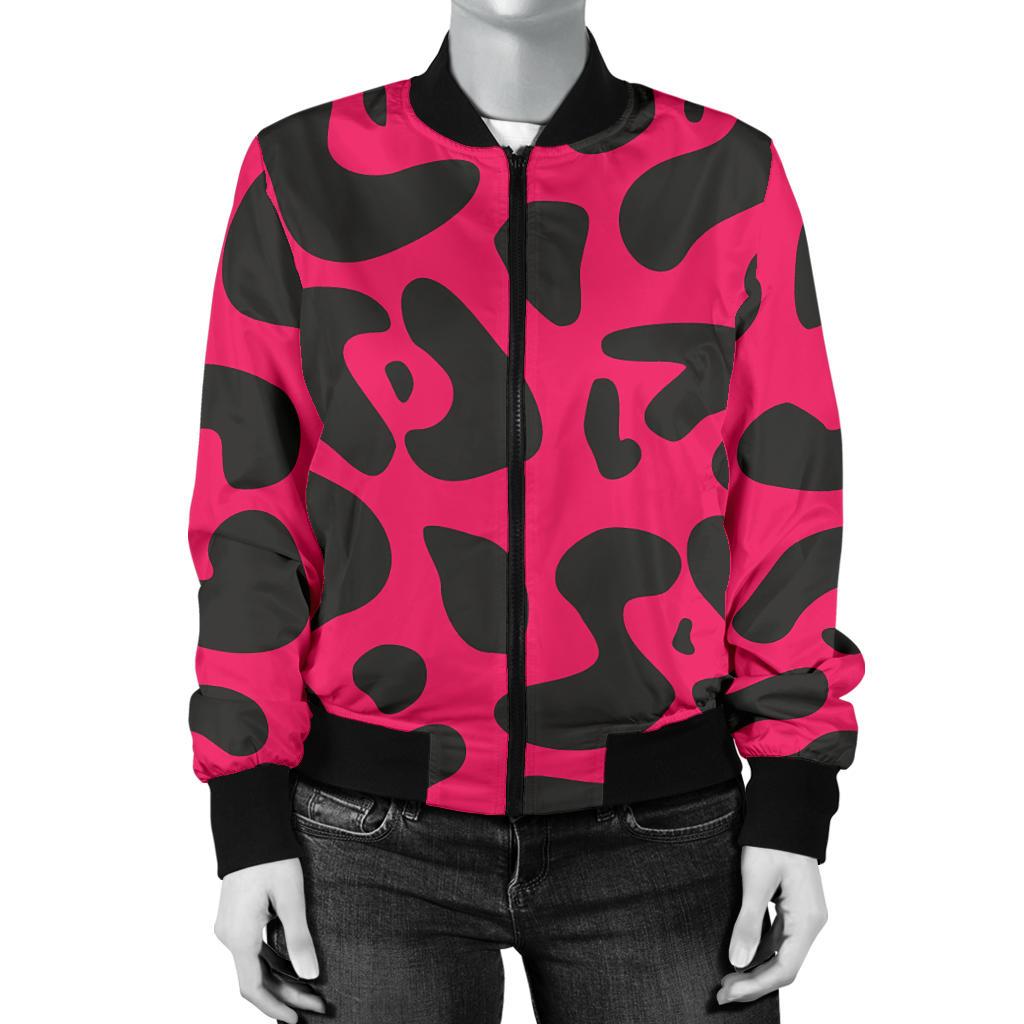 Cheetah Pink Print Pattern Women Casual Bomber Jacket