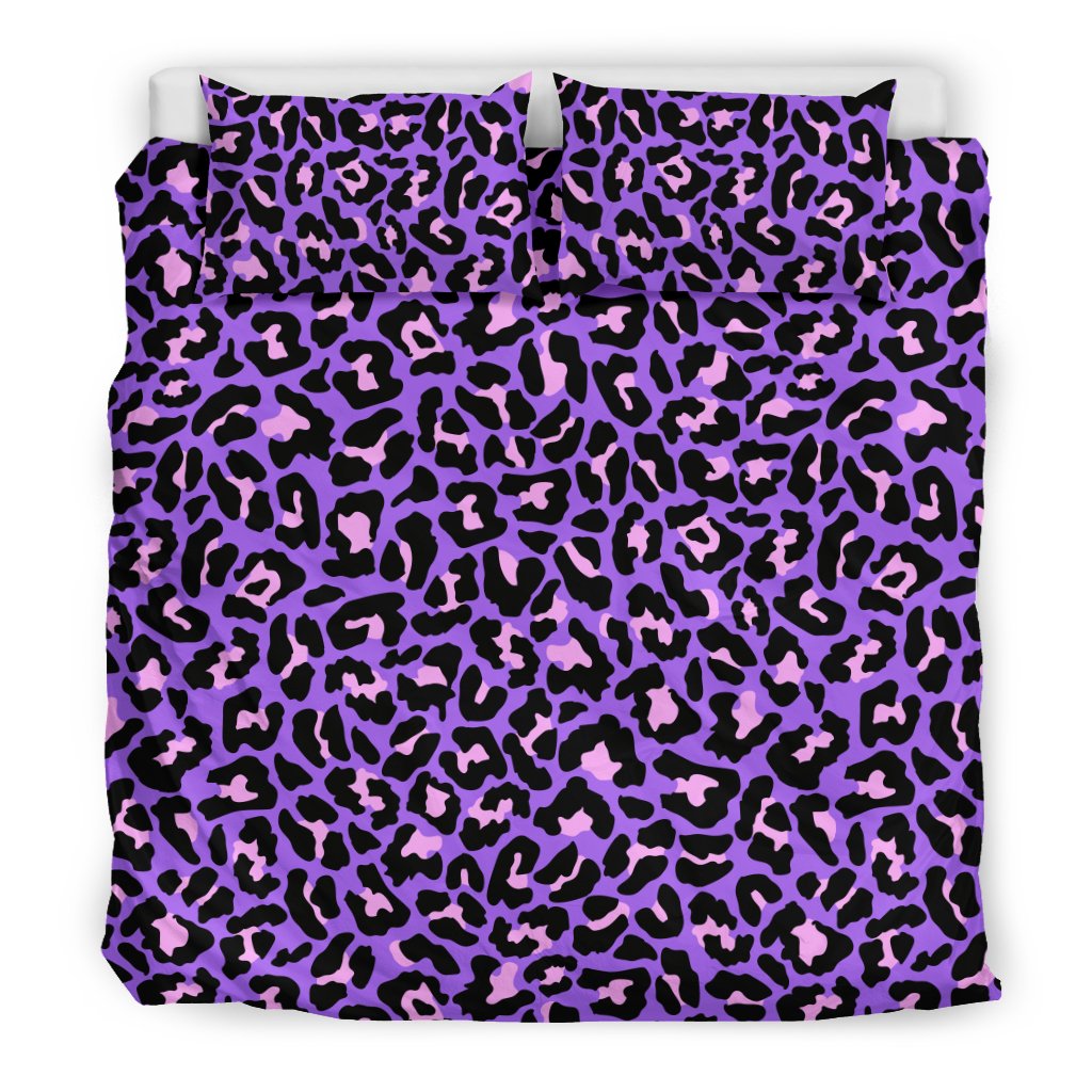 Cheetah Purple Neon Print Pattern Duvet Cover Bedding Set